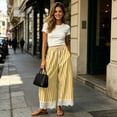 thumbnail image 4 of Edvintorg Pants for Women Plus Size Fashion Elastic Waisted Casual Trouser Striped Loose Wide Leg Pant with Pockets Women's Clothing Yellow S, 4 of 9