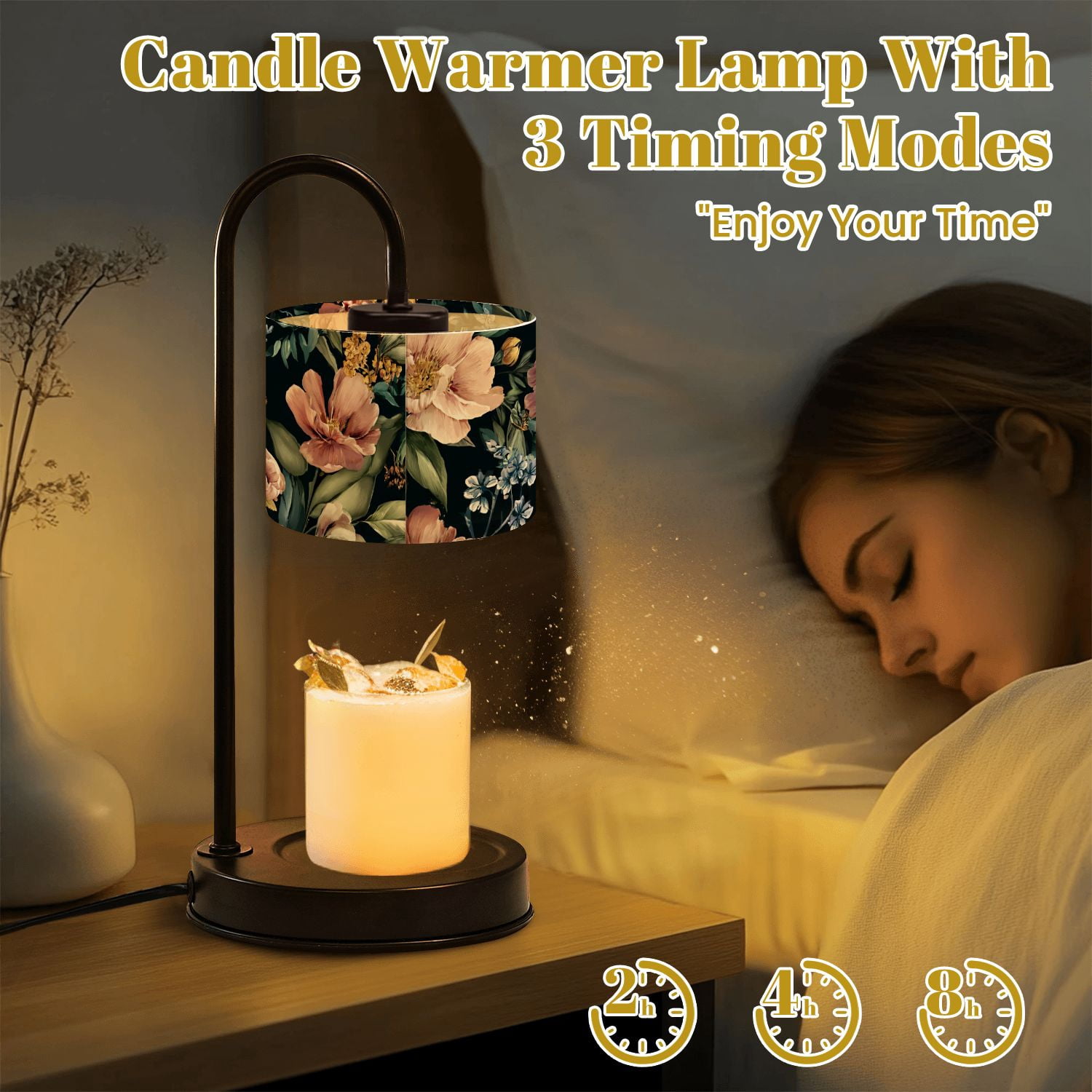 Candle Warmer Lamp with Timer Dimmer watercolor floral pink blush flowers green leaves Summer Decor Candle Lamp Warmer for Jar Candle with 4 Bulbs Gifts for Women House Warming Gifts