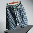 thumbnail image 2 of Pantalones cortos de mezclilla para hombre, bermuda larga, holgada, a cuadros, anchos, para hombre, pantalones vaqueros cortos finos, azules, moda coreana, original, Harajuku, XL, 2 of 5