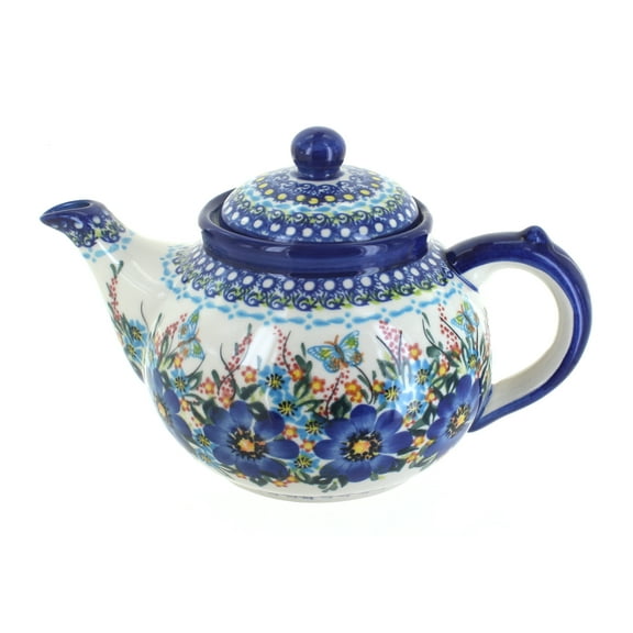 Blue Rose Polish Pottery Garden of Blue Teapot