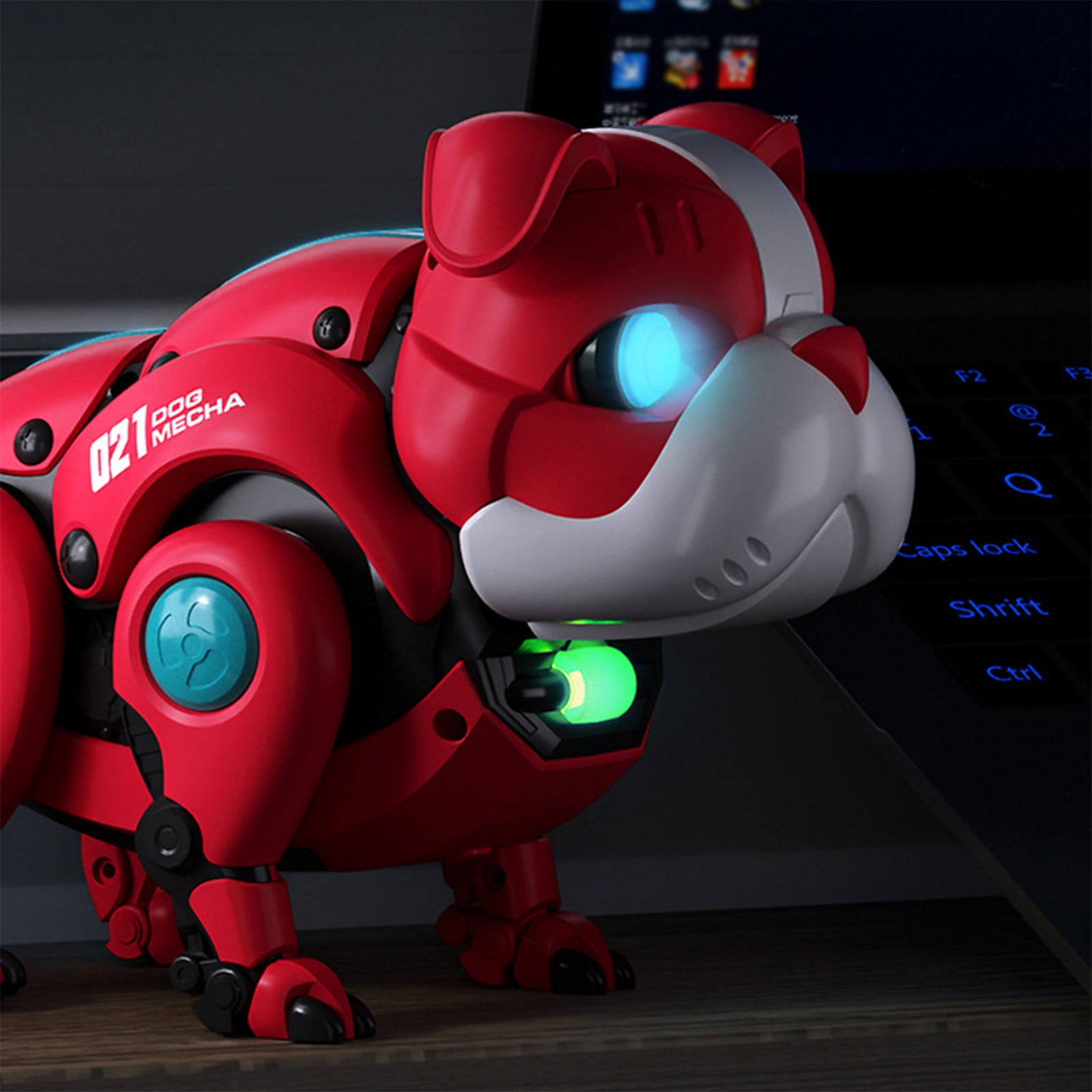 Weloille Violent Dog, Robot Dog, Children's Intelligent Pet Dog, Voice Control, Music, Lighting, Mechanical Dog Toys, Toys For Boys And Girls, Birthday Gifts (Red, 7.9x3.9x5.1inch)