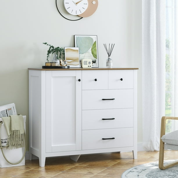 Homfa 5 Drawer Dresser with 1 Door, 1Door & 5 Drawers Gentleman's