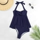 thumbnail image 3 of Gibobby Conjunto de Bañador Sexy Traje de baño de color sólido sexy para mujer Falda que cubre el vientre Cuello colgante Traje de baño Calzoncillos Traj(Marina,M), 3 of 5