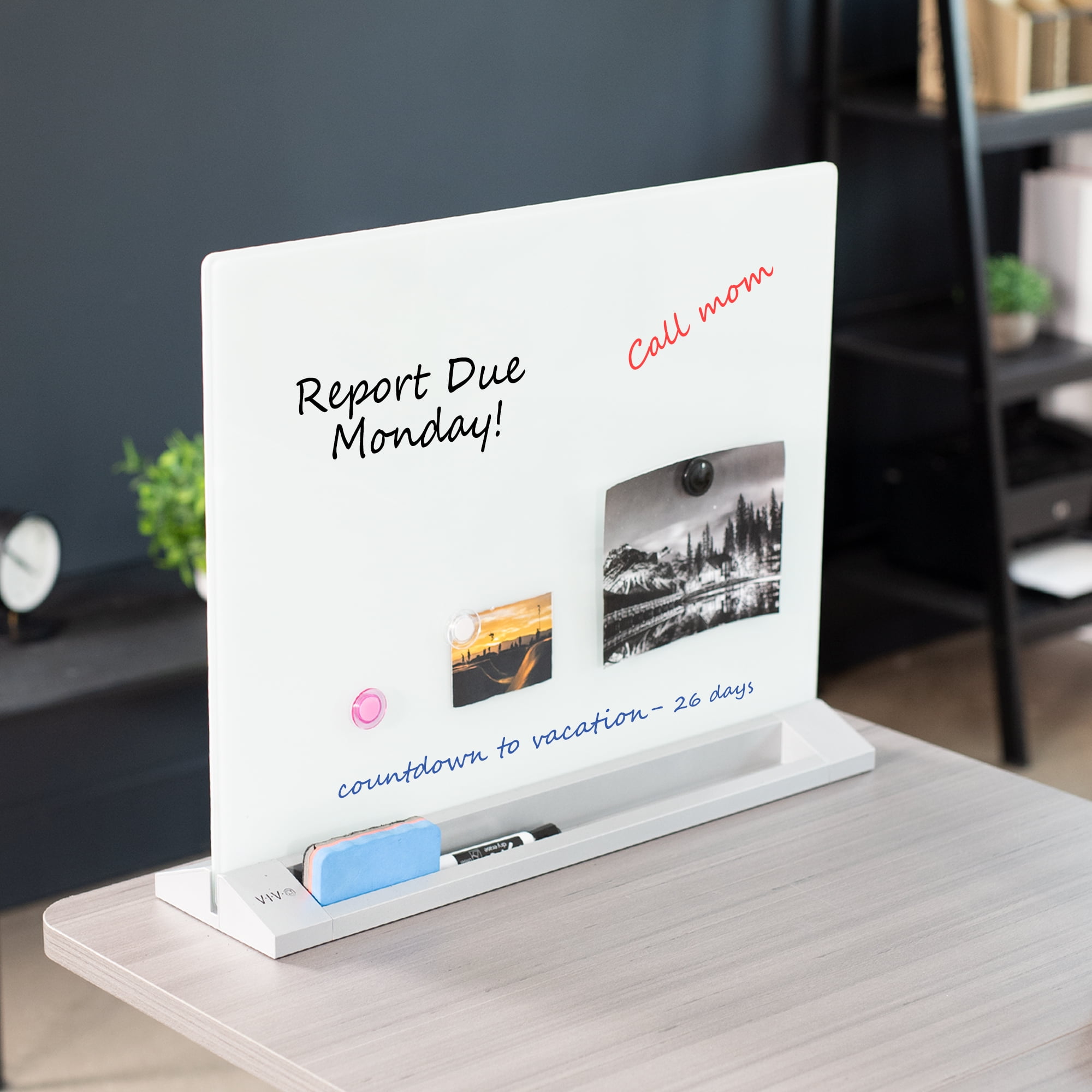 VIVO Glass Dry Erase Board Desktop Divider | 23" x 19" Whiteboard Partition