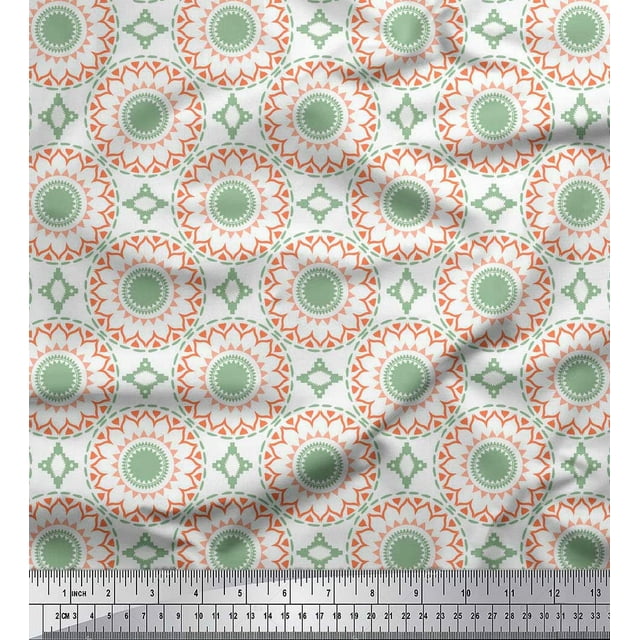 Soimoi White Velvet Fabric Mandala Geometric Decor Fabric Printed Yard 58 Inch Wide