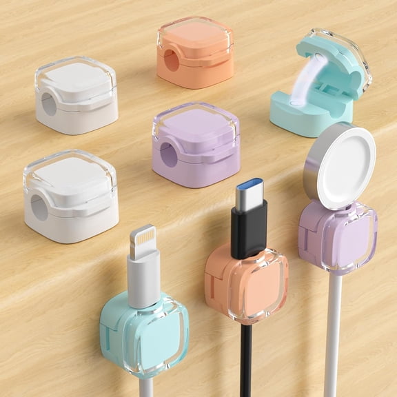 8/9 Pack Magnetic Cable Clips, Adjustable Cord Holder for Under Desk Cable Management, Adhesive Charger Wire Organizer Keeper for Home Office Desk Phone Car Wall Desktop Nightstand