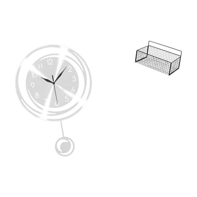 Reloj de pared,Reloj de pared decorativo para baño y dormitorio.,Cesta de almacenamiento colgante,Cesta de almacenamiento para gabinete organizador de pared colgante,Estantes de pared con