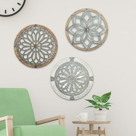

GWONG Heritage Round Wall Art Exquisite Wall Hanging Wood Lightweight Grid Round Wall Decoration Pendant for Home
