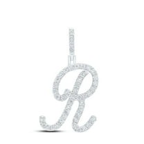 925 Sterling Silver Genuine Diamond Women's Script Font Initial R Pendant 1/5 CT