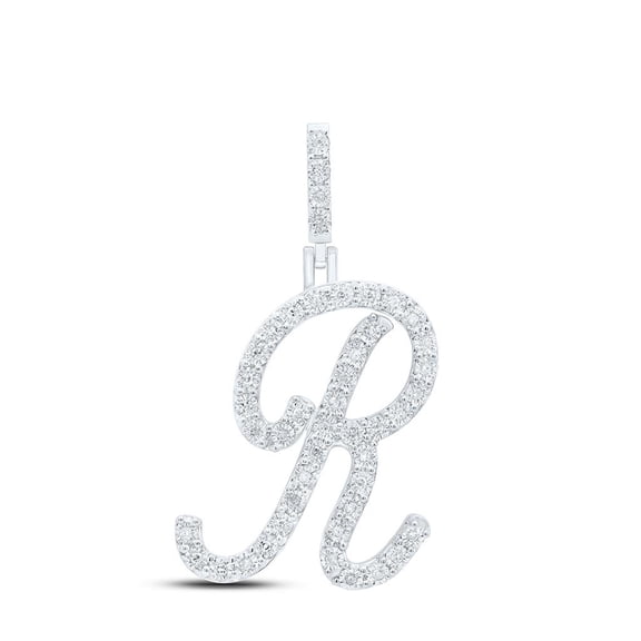 925 Sterling Silver Genuine Diamond Women's Script Font Initial R Pendant 1/5 CT