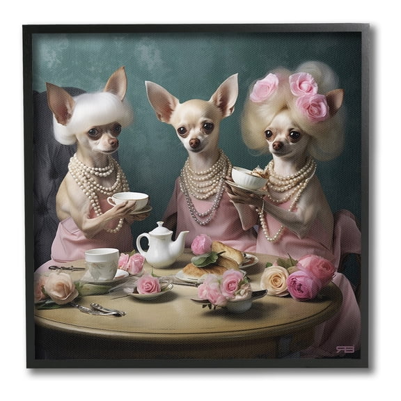 Stupell Industries Chihuahua Tea Party Animals & Insects Painting Black Framed Art Print Wall Art, 12 x 12