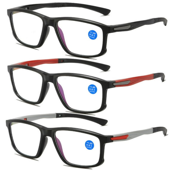 3 Pairs of Men's Blue Light Blocking Sports Reading Glasses 3.00 Ultra-light Two-tone Presbyopic Glasses Square Readers  3.00