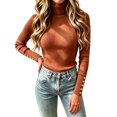 thumbnail image 2 of Women's Turtleneck Ribbed Knit Sweater Long Sleeve Slim Fit Pullover Tops with Cuff Buttons, XL, 2 of 5
