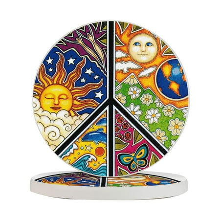 

Circular Drink Coasters Set Nature Peace Sign Beautiful Home Decor Diatomite Heat-Resistant Diatomite Protect Table Countertop