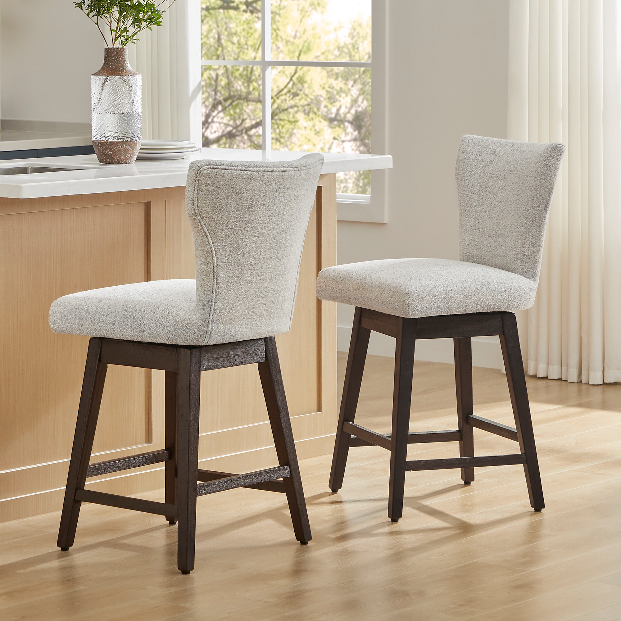 CHITA 26 in Swivel Counter Bar Stools with Full Back&Wood Legs for