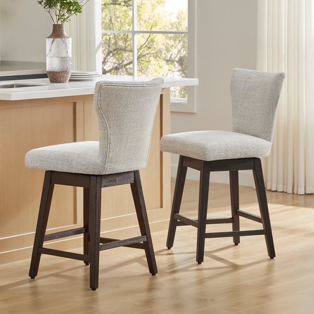 CHITA Counter Bar Stools with Low Back, Fabric in Light Gray, Set of 2