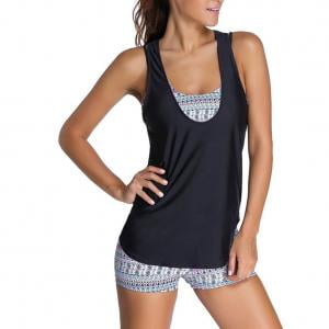 - Women 3 Pieces Tribal Print Tankini Swimsuit With Boyshorts Bikini Set