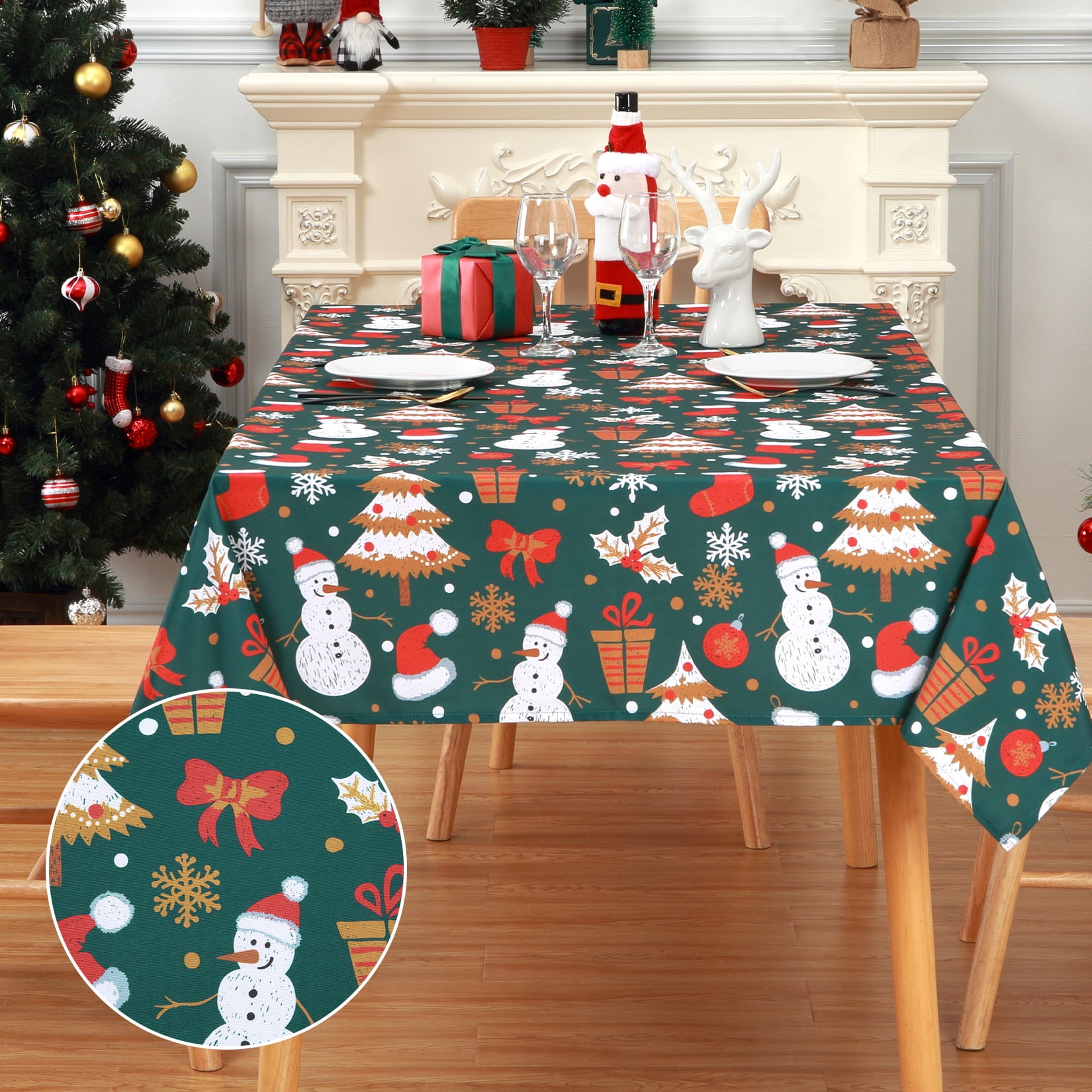 HOMERRY Square Tablecloth Christmas Snowman 52"x52" Waterproof Wrinkle