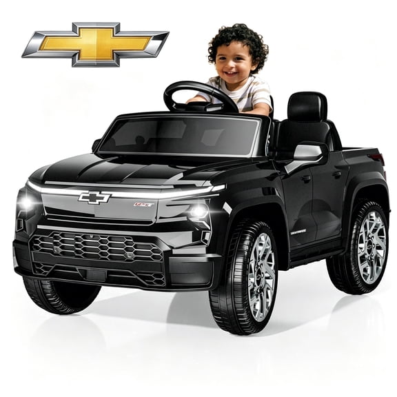 EVOKEDEN 24V Licensed Chevrolet Silverado Electric Car for Kids, Ride on Toys with Remote Control, LED Lights, Music Player, Seat Belts, Black