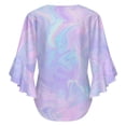 thumbnail image 6 of Pink Holographic Pastel Color Women's V-Neck Blouse With 3/4 Ruffled Bell Sleeves Casual Top Ladies Blouses, 6 of 7