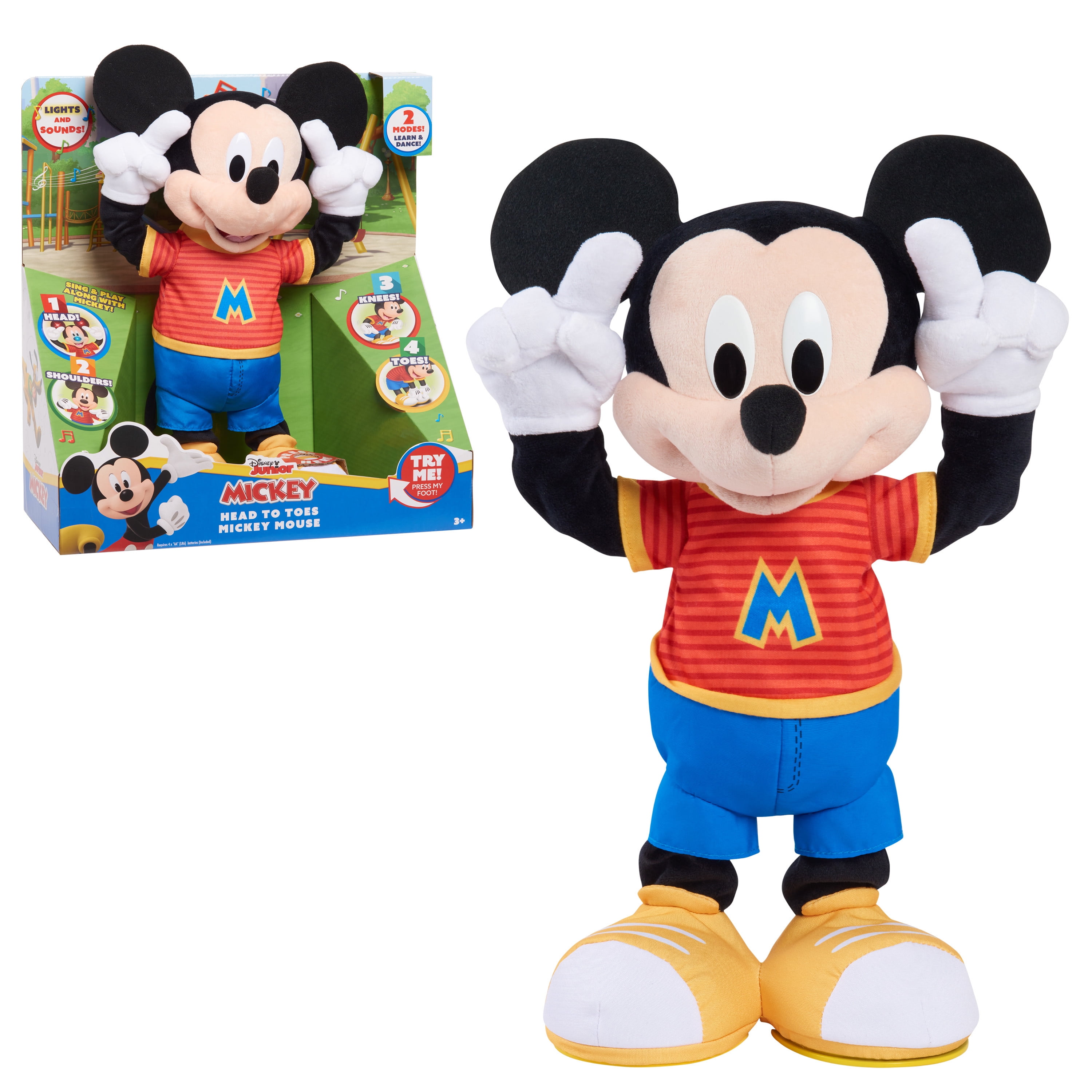 Disney Junior Mickey Mouse Head to Toes Mickey Mouse Feature Plush Stuffed Animal, Motion, Sounds, and Phrases, Officially Licensed Kids Toys for Ages 3 Up, Gifts and Presents