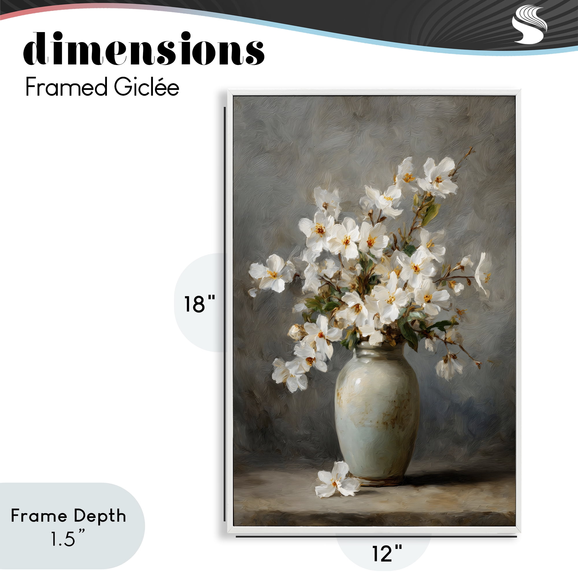 Stupell Industries Full White Flowers in Vase White Framed Giclee Art, design by Petal Prints Design