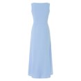 thumbnail image 4 of xiaxaixu Femmes Robe Longue Couleur Unie Col Rond Poches une Ligne Robe d'Été Casual Plage Partie Robe Bohème, 4 of 9
