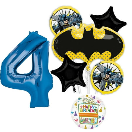 Anagram Batman 4th Birthday Party Supplies 7pc Balloon Bouquet Decorations