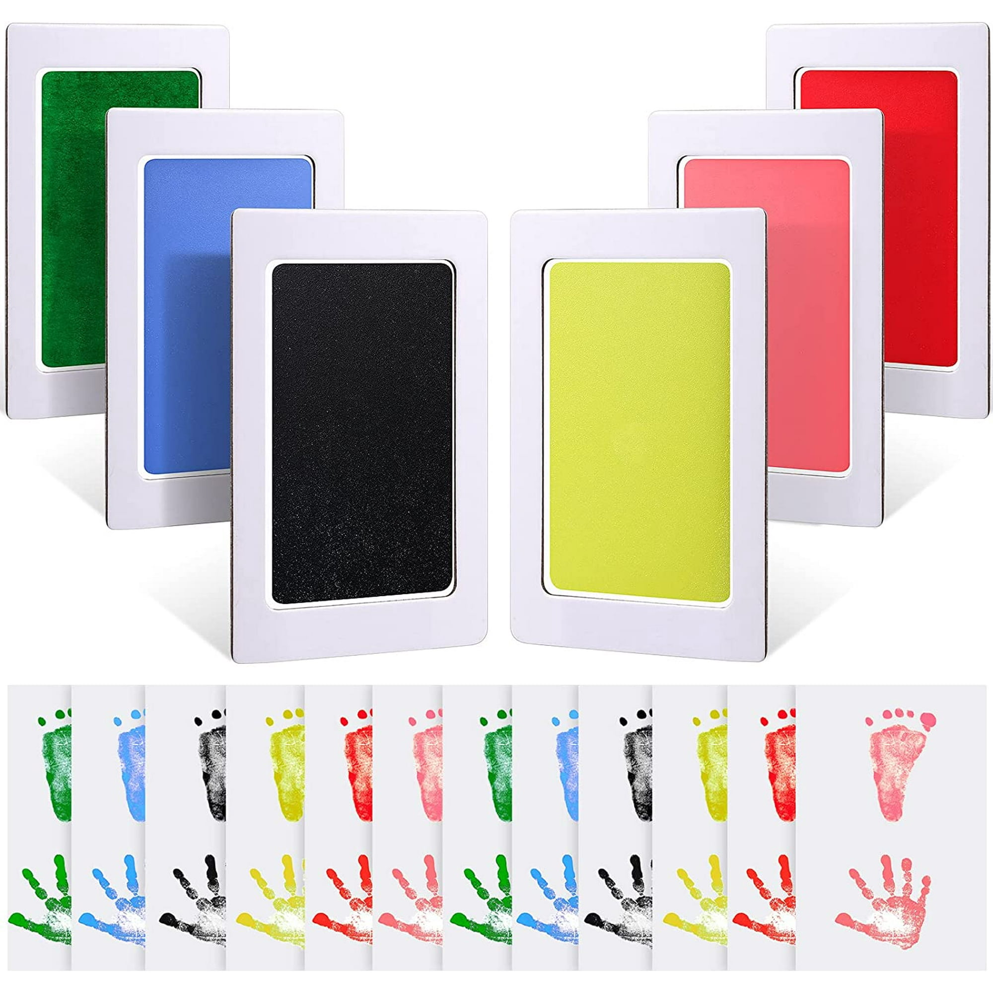 18 Pieces Baby Inkless Handprint and Footprint Kit 6 Safe Hand and Foot Ink Pad Clean Touch Dog Paw Print Stamp Kit and 12 Card for Newborn Registry Family Keepsake Baby Gift