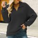thumbnail image 2 of Suéter de punto con solapa para mujer con dobladillo suelto, jersey de manga larga con cuello en V para otoño e invierno, negro S, 2 of 7