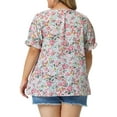 thumbnail image 3 of Agnes Orinda Women's Plus Size Floral Tops V Neck Ruffle Short Sleeve Casual Summer Blouses 2X Green, 3 of 6