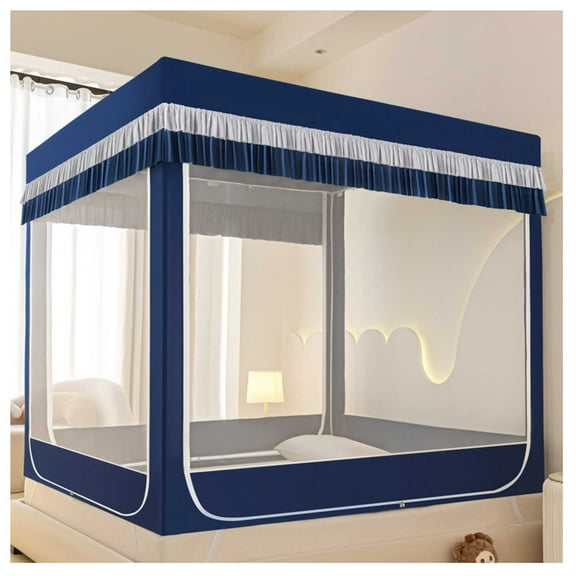Mosquito Net Bed Canopy, Foldable Double Door Mosquito Camping Curtain with Mesh Bottom, Zipper, Quick Open for Bedroom, Outdoor