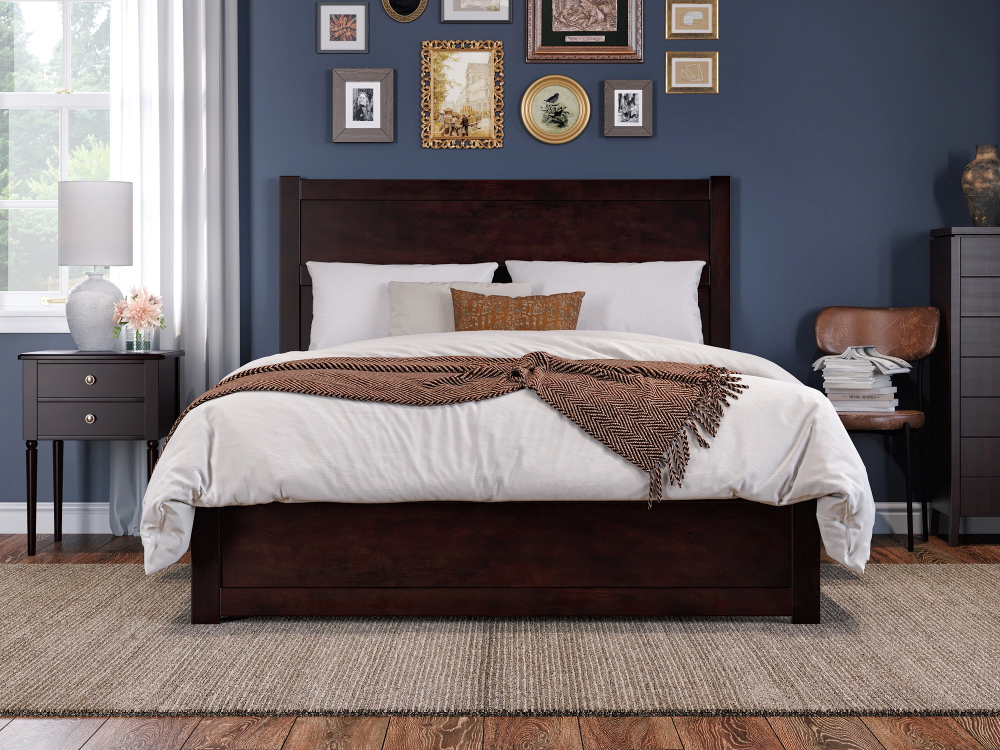 AFI NoHo 14" Queen Wood Platform Bed with Modern Panel Headboard and Footboard, Espresso