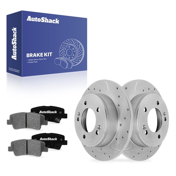 AutoShack Rear Solid Drilled & Slotted Silver Zinc Coated Brake Rotors   Ceramic Pads 6-PC Brake Kit Replacement for 2017-2020 Hyundai Elantra 2019-2025 Kia Soul SilverShield Pro 10.31" (261.9 mm)