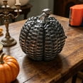 thumbnail image 2 of Rattan Style Resin Pumpkin Decor – Distressed Artificial Craft Ornament for Halloween, Thanksgiving, and Autumn Home Display (Black), 2 of 8