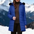 thumbnail image 6 of Women's Padded Hooded Jacket Long Sleeve Solid Color Winter Coat Outerwear Warm Thickened Fashion Parka for Cold Weather | CSEONE,Blue XL, 6 of 9