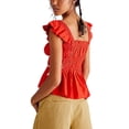 thumbnail image 2 of Gupgi Women Fly Sleeve Crop Tops Square Neck Patchwork Ruched T-Shirts, 2 of 6