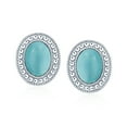 thumbnail image 2 of Classic Stabilized Blue Turquoise Semi Precious Gemstone Milgrain Bezel Halo Oval Stud Earrings for Women .925 Sterling Silver, 2 of 5