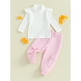 thumbnail image 2 of Toddler Girls 2PCS Pants Sets White Long Sleeve Ruffle Tops Pink Cargo Pants Sets, 2 of 8