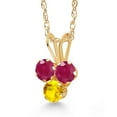 thumbnail image 2 of Gem Stone King 14K Yellow Gold Red Ruby and Yellow Sapphire 3-Stone Pendant Necklace for Women (0.44 Cttw, Gemstone July Birthstone, Round 3MM, 18 inch Chain), 2 of 4