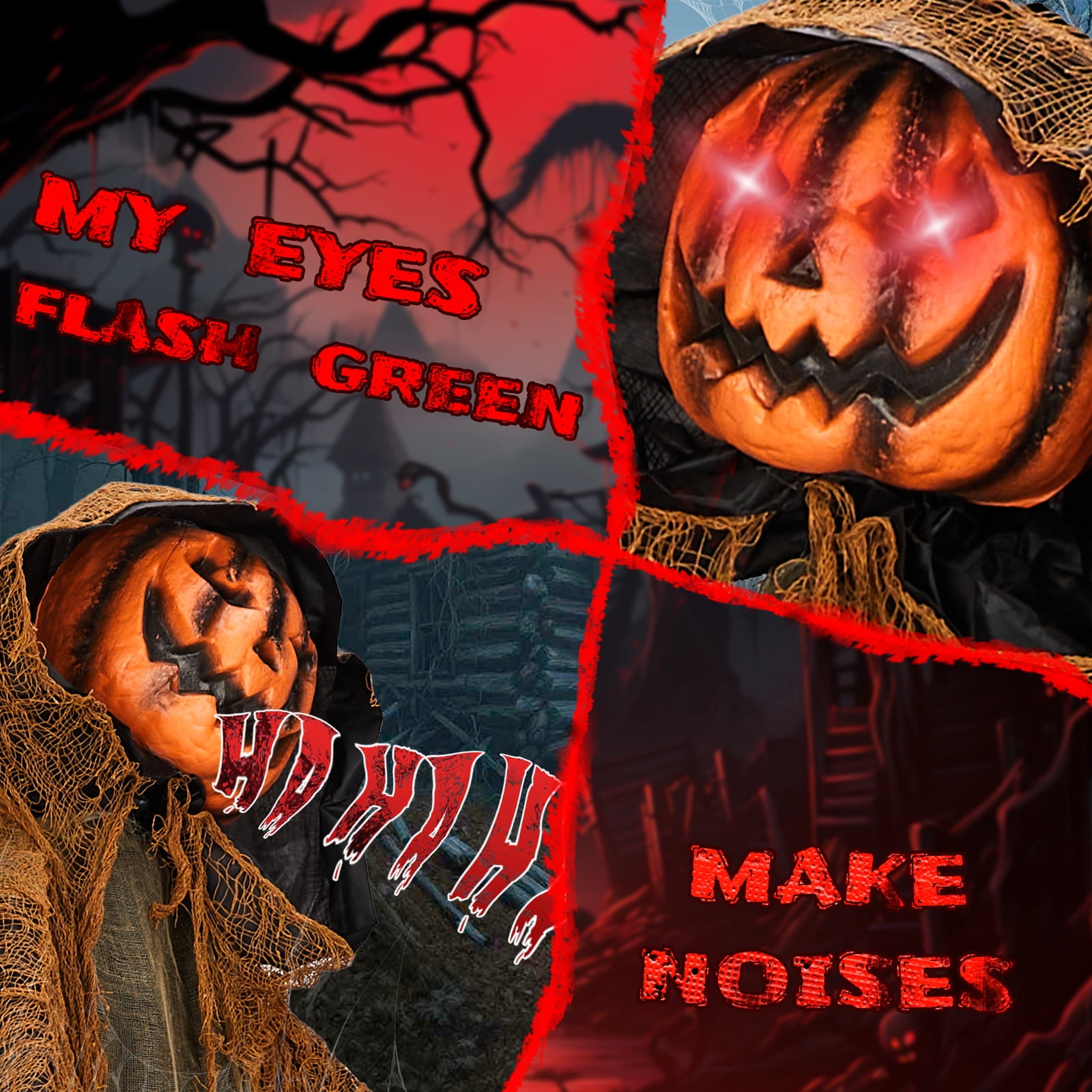 5.8ft Halloween Decorations Outdoor Life Size Animatronics Pumpkin Ghost, Sound-Actived Party Decor with Creepy Sound, Scary Haunted House Props for Garden Yard Lawn