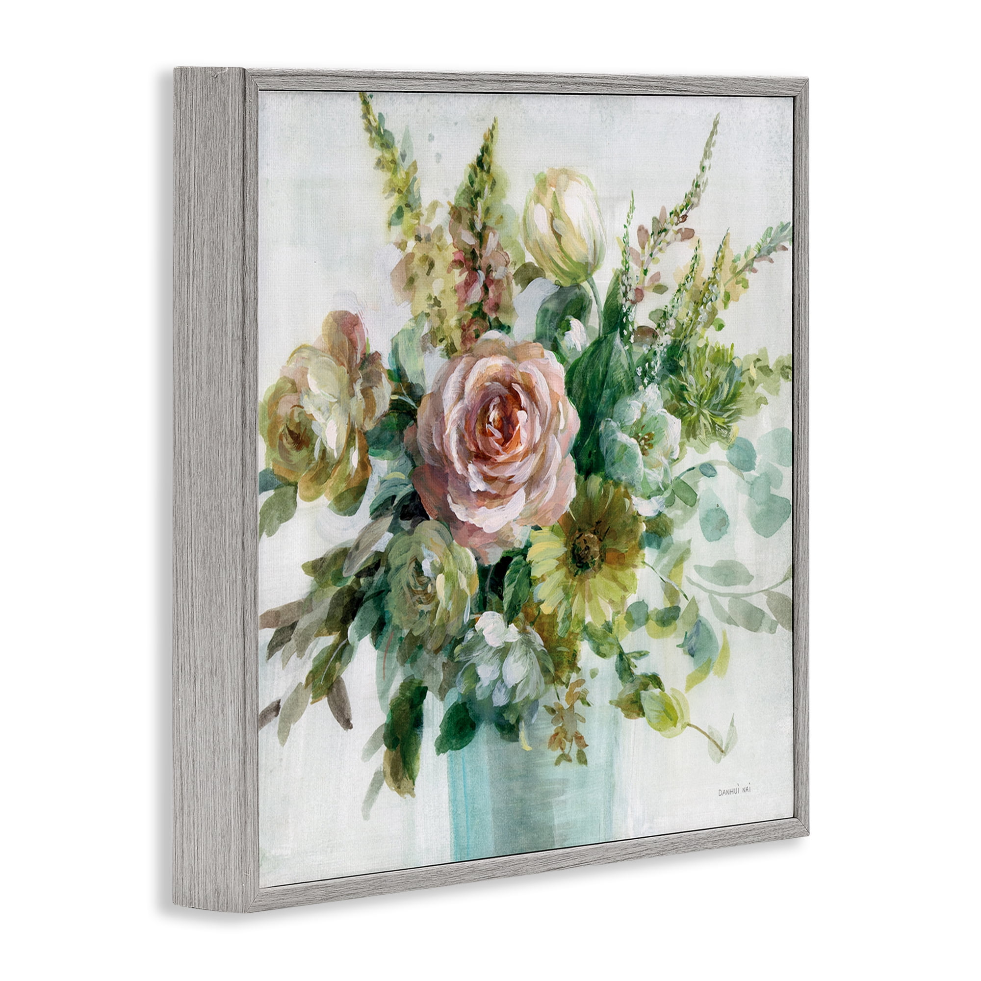 Stupell Industries Sage & Peach Flowers Botanical & Floral Painting Gray Framed Art Print Wall Art, 24 x 24