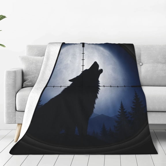 Wolf Under Night Sky, 60x50,Throw Blanket Soft Warm Cozy Fluffy Flannel Fleece Cover for Couch Bed Sofa Chair
