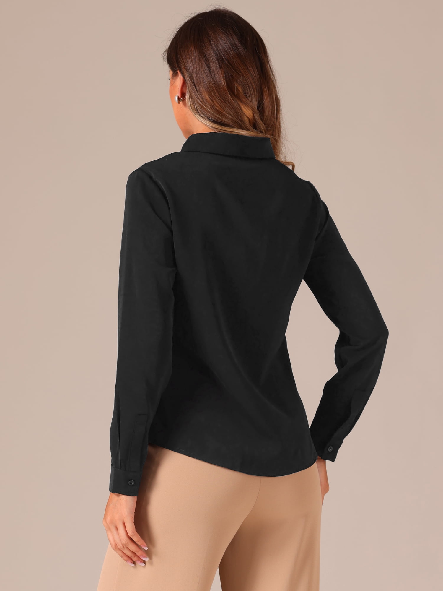 DARING DIVA Women's Color Block Button Down Long Sleeve Work Shirt L Solid Black