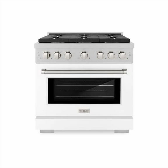 ZLINE 36 in. 5.2 cu. ft. Paramount Dual Fuel Range with 6 Burner Gas Cooktop and Electric Convection Oven in DuraSnow Stainless Steel with White Matte Door (SDRS-WM-36)
