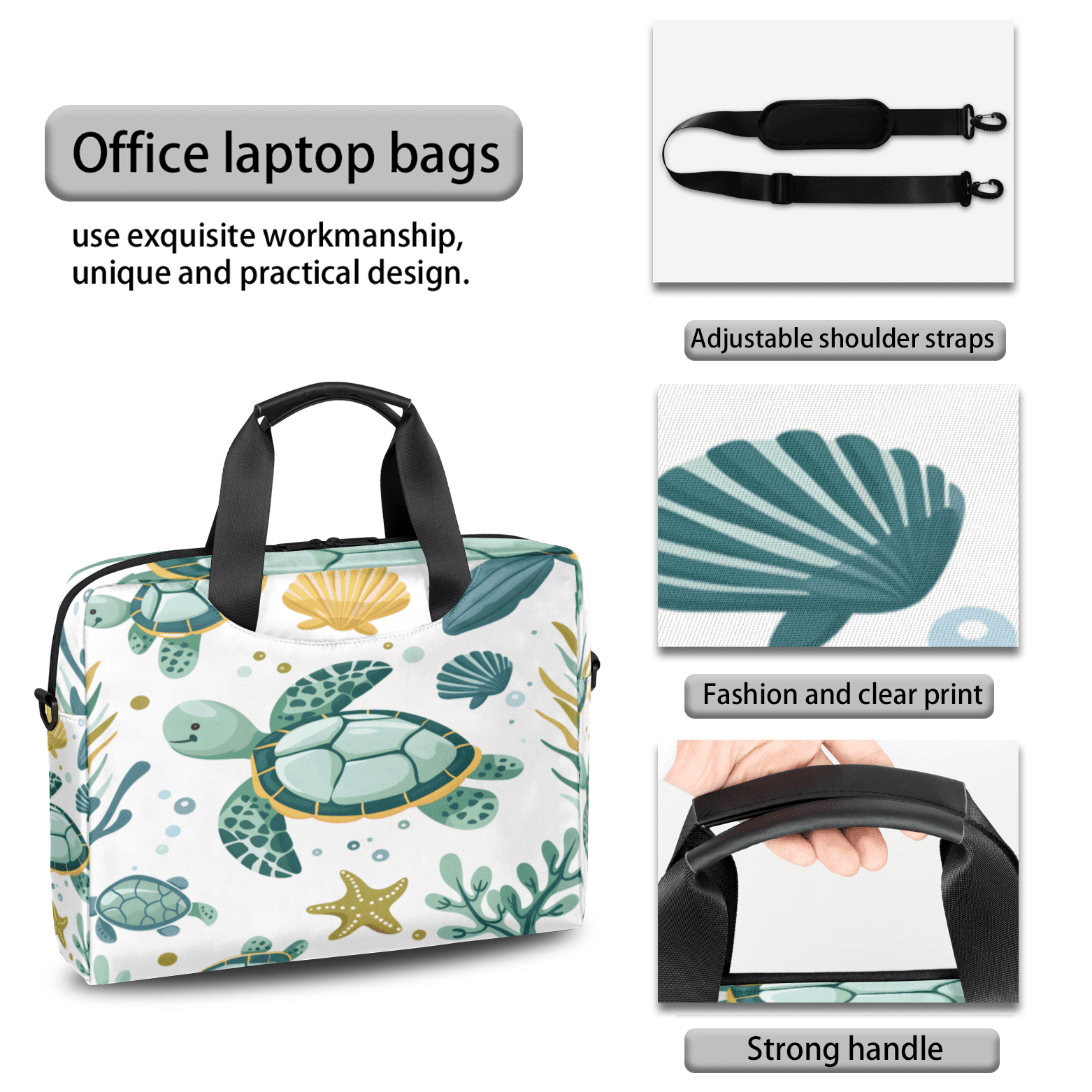 Herdesigns Sea Turtle Laptop Bag for Women Men, Computer Case Briefcase Messenger Bags, 15-15.6 inch Laptop Sleeve Shoulder Bag