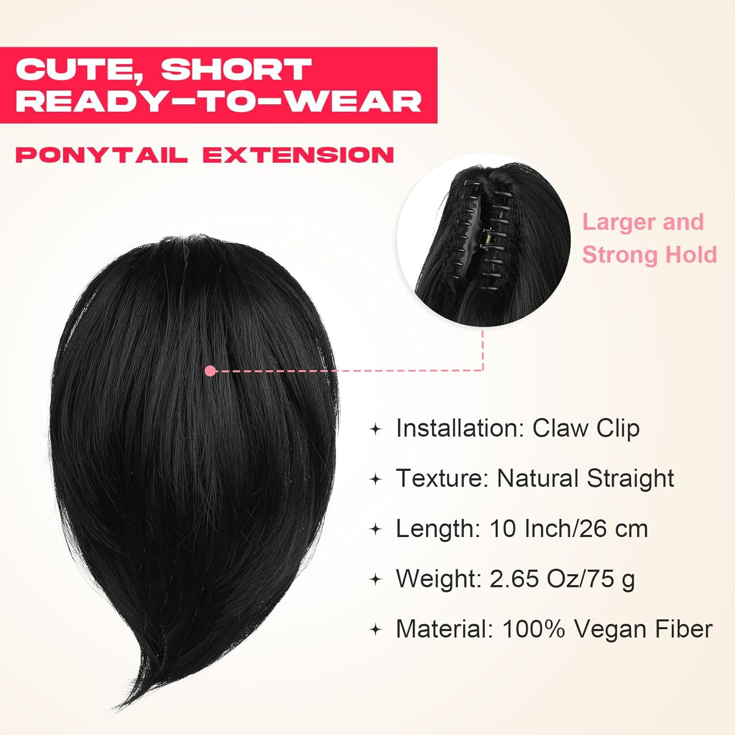 Ponytail Extension, 10" Short Claw Clip in Ponytail Hair Extensions Messy Bun Hair Piece Natural Soft Synthetic Straight Pony Tail Hair Pieces for Women