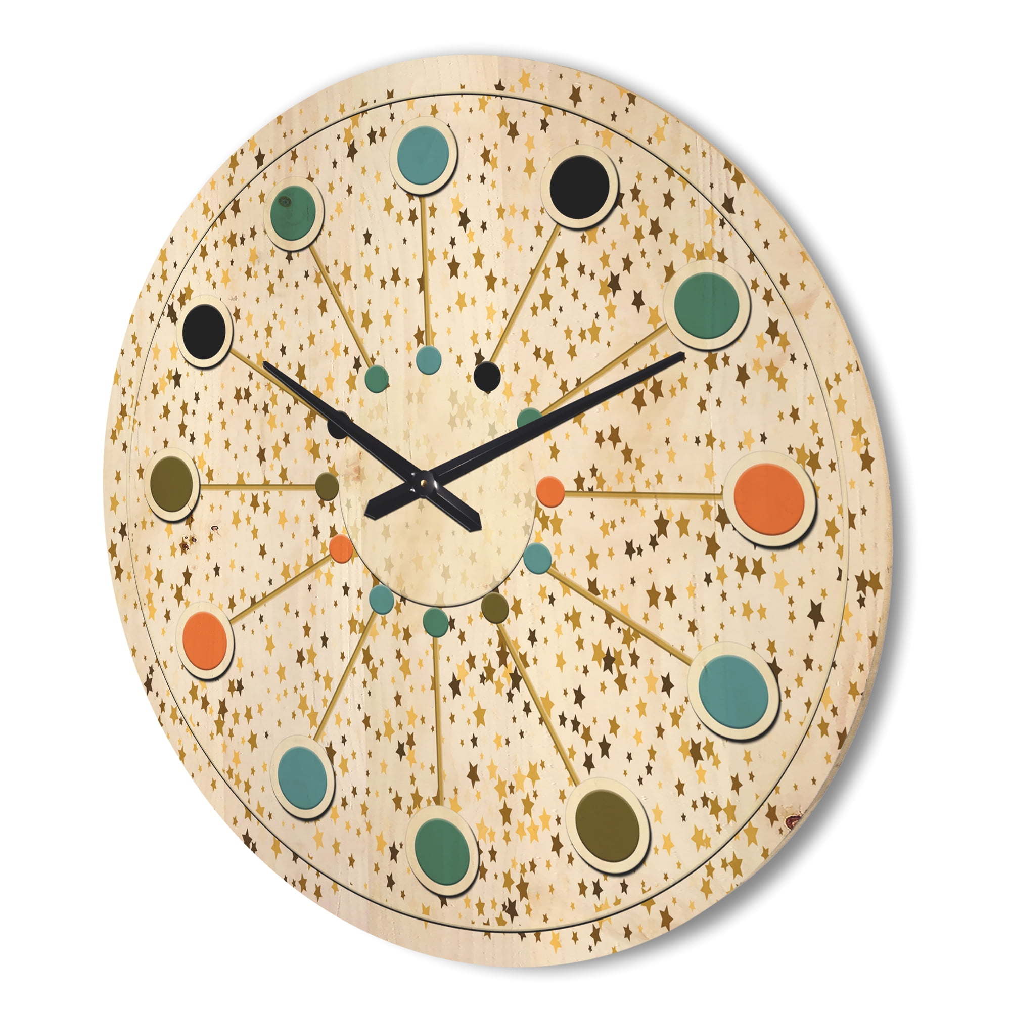 Designart 'Golden Glitter Confetti Retro Pattern' Mid-Century Modern Wood Wall Clock