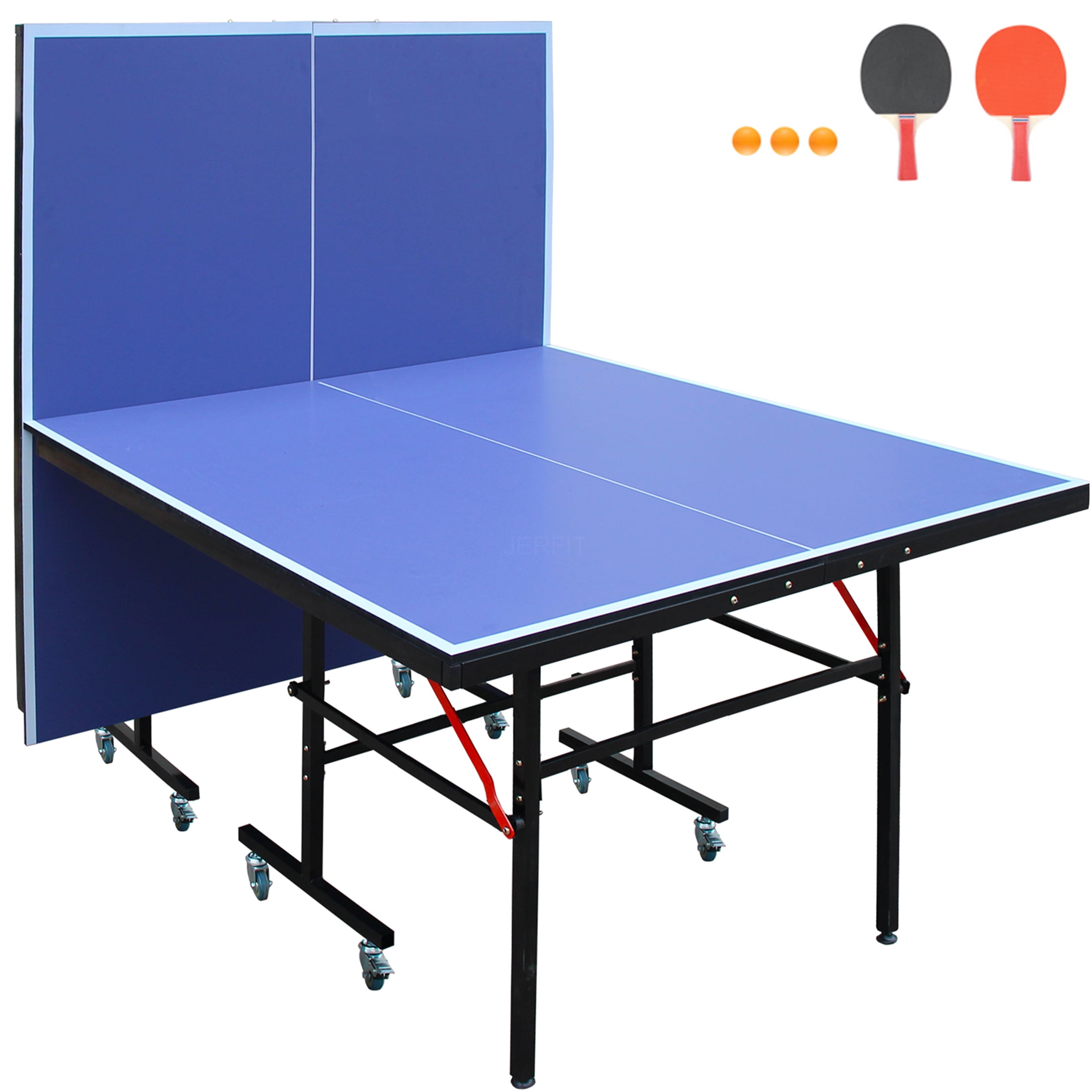 JERFIT 8ft Foldable Indoor Ping Pong Table Set with Net, Paddles & Balls, Professional MDF Top for Home Games
