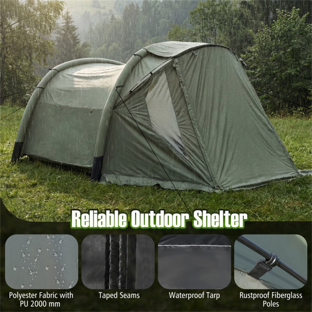 5-7 Person Inflatable Camping Tent with Screened Porch Green Waterproof PU2000mm Family Cabin Tent for Outdoor Camping Portable with Hand Pump